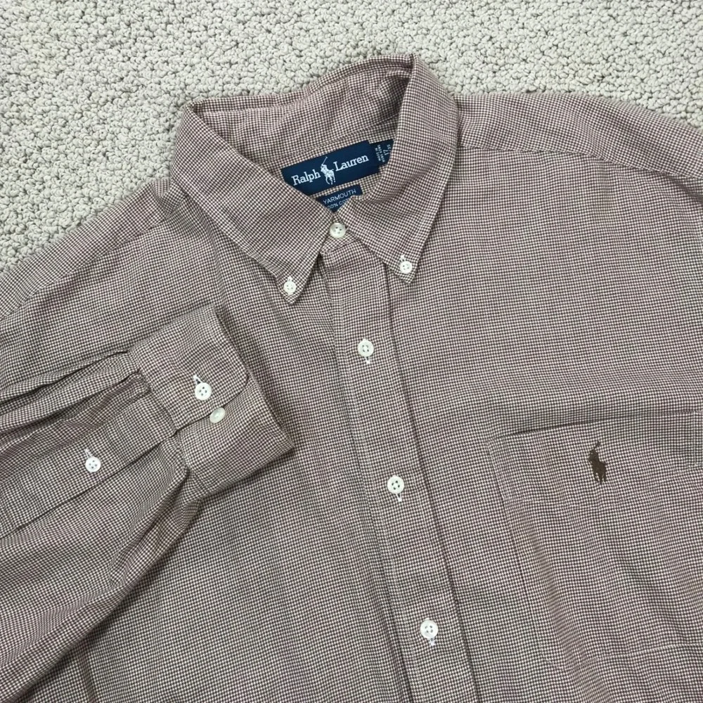 Ralph Lauren Yarmouth Mens 17 34/35 Brown Micro Houndstooth Cotton Button Shirt